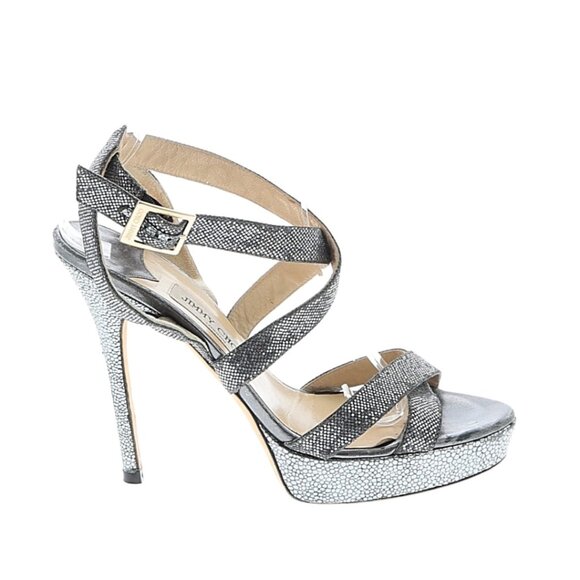 Jimmy Choo Metallic Grey Glitter Vamp Platform Sandals. Size 9.5 - Picture 3 of 4